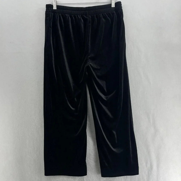 Old Navy Pants Women's Sz M Black Cropped Wide Leg Elastic Waist Stretch Velvet - Picture 9 of 12